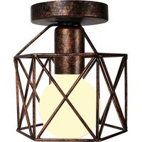 Retro Industrial Metal Square Iron Ceiling Light, Cube Cage Pendant Light Fixture E27 for Living Room Bedroom Cafe Bar Restaurant Hallway Entrance (Rust)