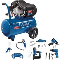 Scheppach Compresseur bicylindre HC55DC - 50L -Lubrifié - 10bar - 2200W / 3PS - 412L/min de débit d'aspiration - + Set d'accessoires pneumatiques (cloueuse, agrafeuse, ponceuse etc)