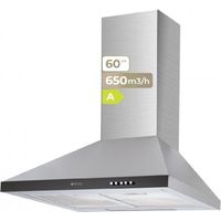 EVVO Hotte aspirante largeur 60 cm, débit 650 m³/h, 3 vitesses, couleur inox, efficacité énergétique A (modèle: CE21)