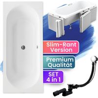 Badewanne Rechteck 180x80 mit Styroporverkleidung (Ablage 4cm), Ablauf & Füße GRATIS - Komplettset 4in1 Original Acryl Wanne - BADLAND VITAE SLIM