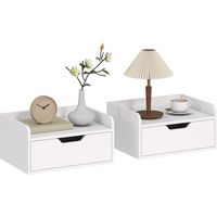 Set di 2 comodini a parete, comodini sospesi con cassetto, piano effetto legno, dimensioni 40L x 30P x 19,5H cm