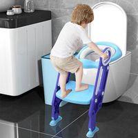 Siège de Toilette Enfant Pliable et Réglable, Reducteur de Toilette Bébé avec Marches Larges, Lunette de Toilette... (Bleu+Violet)