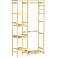 HOMCOM Perchero Burro de Bambú Perchero de Pie con Estantería de 4 Niveles con Barra Estante Inferior y Colgador Lateral para Ropa Bolsas Dormitorio 90x30x155 cm Natural