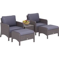 Set Mobili da Giardino 2 Poltrone 2 Poggiapiedi 1 Tavolino in Vetro Temperato Rattan Grigio