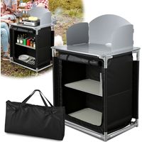 Jiubiaz 80 x 76 x 56 cm Cuisine de camping avec plateau en aluminium et pare-vent – Cuisine d'extérieur pliable pour camping, jardin et camping-car