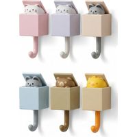 Set of 6 Cute Animal Wall Hooks, Pop-up Adhesive No Drill Hangers for Towels, Keys, Coats and Bathroom Use