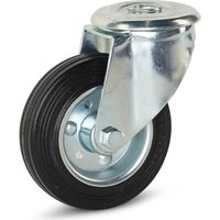 Roulette pivotante freinée - MESO - Caoutchouc inodore - Trou central - 100mm - 100kg