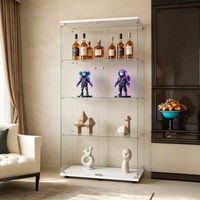 JOOKGBD-Vitrine en Verre,Vitrine pour Collection,casiers,Armoire Vitrine Pour Collection avec 2 Porte 4 étagères,verre trempé,Effet miroir,Meuble VITRINES Verre,Blanc