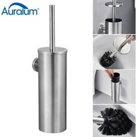 Auralum Scopino WC Bagno con Portascopino, Spazzolone WC in Acciaio Inox Montaggio a Parete, Scopino Per WC con Supporto e coperchio, Resistente agli spruzzi