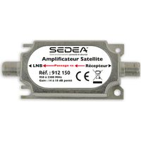 Amplificateur de ligne satellite 950-2150 MHz – Gain 14 à 18 dB – Connecteurs femelles type F – Installation Plug & Play – Sedea