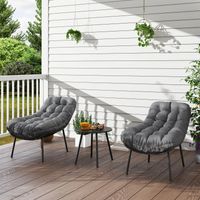 Set da giardino per 2 persone in resina intrecciata, con cuscini spessi 15 cm, colore grigio.