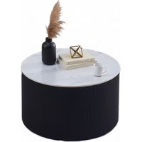 Table Basse VALMY Pieds Métal Noir Plateau Céramique Marbré Blanc D90xH45 cm