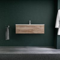 Inda - Badezimmerschrank 1 Schublade L.100 mit mattem Waschbecken / Natureiche - Diamante