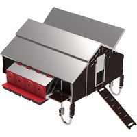 Poulailler en métal galvanisé pour 30 poules – Dimensions 3.23 x 2.08 x 1.5 m – 4 pondoirs et 4 abreuvoirs – Nettoyage facile avec toit relevable – Copele