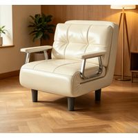 Fabulcozy Canapé-lit 1 place, convertible, avec coussin amovible en similicuir, doux et confortable, idéal pour le salon et le bureau (blanc)