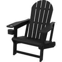 ML-Design Silla Adironack con Portavasos, Negra, Sillón de Jardín de Plástico con Aspecto de Madera, Mecedora Resistente a la Intemperie, Asiento con Respaldo, Tumbona de Exterior Mueble para Patio
