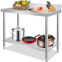 AUFUN table de travail en acier inoxydable avec tablette intermédiaire table de cuisine gastro table de découpe en acier inoxydable table avec dosseret 120 x 60 x 85 cm