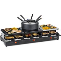 Klarstein – Appareil à raclette 3-en-1 – Gril à raclette, fondue et plaque en granit naturel – 1650 W pour 12 personnes – Thermostat réglable