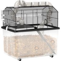 Cage pour hamster portable cage pour hamster avec rampe, gamelle, bouteille d'eau système de tuyaux 58 x 43 x 57 cm noir