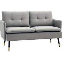 Divano 2 Posti in Tessuto con Cuscini Imbottiti e Gambe in Acciaio 139x68x80cm, Grigio