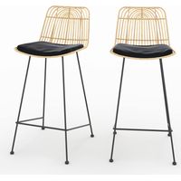 Lot de 2 chaises pour îlot central 66 cm en rotin et noir - GOA