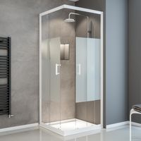 Duschkabine Sunny Eckeinstieg mit Schiebetüren von Schulte, 5 mm Sicherheitsglas (ESG) Dekor Dezent light, Profilfarbe: Alpinweiß, 90 x 90 x 190 cm