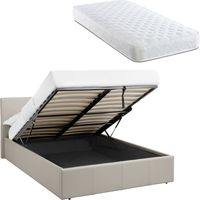 LUNA 3FT Single Cream Beige Ottoman Storage Bed Gas Lift & 17cm Spring Mattress Faux Leather