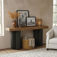 Table Console en Bois, 160×30×80cm, Pieds de table robustes, étroits et longs, pour l'Entry, Couloir, Salon, Foyer, Marron et Noir