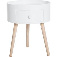 Tavolino rotondo in legno bianco con cassetto per soggiorno e camera