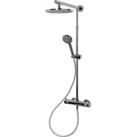 Schulte Duschsystem, Verchromt, Korpus aus Messing, Duschmaster Rain mit Regendusche, mit Sicherheits-Thermostat, Kopfbrause rund extra-flach
