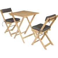 Conjunto de mesa y sillas para 2 plazas en acacia y cojines grises BENAGIL