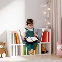 2-in-1 Bücherregal-Bank mit Sitzkissen, Würfelregal mit 6 offenen Fächern und 2 Ebenen, Aufbewahrungsmöbel für Wohnzimmer, Schlafzimmer, Büro, 102 x 30 x 61 cm, grau
