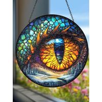 Vitrail dragon diamètre 16 cm, attrape-soleil intérieur