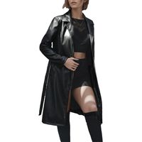 Manteau à manches longues en cuir synthétique pour femme avec ceinture pour l'automne et le printemps
