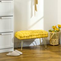 Pied Lit Banc Rembourré Pieds Métalliques Siège Velours Jaune