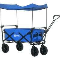 Carro Plegable con Toldo Desmontable Longitud y Ăngulo del Mango Ajustables y Bolsa de Transporte Carga 100 kg Azul