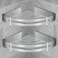 Eck-Duschregal, Badezimmerregal ohne Bohren, Dusch-Aufbewahrungskorb aus Aluminium, Wandmontage, selbstklebender Duschcaddy, Organizer für Shampoo (Dreieck, 2 Stück)