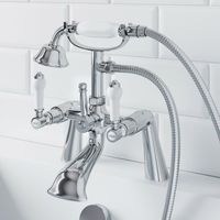 Traditional Bathroom Bath Shower Handset Head Mixer Tap Lever Handle Chrome