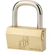 Cadenas FTH NT à clé, corps en laiton et anse en acier cémenté, ouverture latérale par clé, base de 55mm, 3 clés - FTH