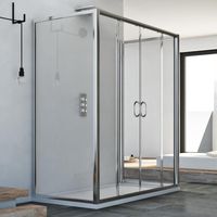 Mampara de ducha 3 lados deslizante vidrio transparente h 185 mod. Replay Trio 2 Hojas 80x160x80 cm