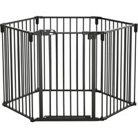 Pawhut – Barrière de sécurité pour animaux – Acier noir – 362,5 x 76 cm – 6 panneaux modulables – Porte automatique – Assemblage facile