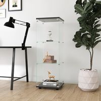 Vetrina in vetro temperato con porta e 3 ripiani, struttura in legno, serratura e chiavi, mobile vetrina per ufficio, soggiorno e cucina - Nero