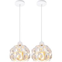 Lámpara Colgante Cristal 2 Piezas, Moderno Lámpara de Techo con Ø20cm Pantalla de Metal, Iluminación Creativo E27 para Cocina Sala Comedor Dormitorio (Blanco)