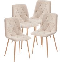 Set of 4 Dining Chairs for Dining Room Living Room, Fabric Kitchen Chairs Set with Upholstered Seat Solid Backrest Metal Legs for Restaurant, Beige