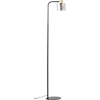 Brilliant Weald Standleuchte 1,6m schwarz/rauch/holz Metall/Glas/Holz Fußschalter 1x A60, E27, 40 W, Geeignet für Normallampe (nicht enthalten)