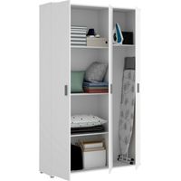 Dmora - Mehrzweckgarderobe Sillano, Multifunktionaler Besenhalter, Kleiderschrank mit 3 Türen, 116x35h190 cm, Weiß
