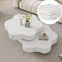 Tavolino a forma di fiore 75x68x31 cm, piano girevole a 360 gradi, tavolo da salotto a doppio livello con spazio di archiviazione, design scandinavo - Bianco