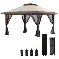 Tonnelle jardin 4x4 m double toit UV50+ 4 moustiquaires zippées structure acier grande réception extérieure beige