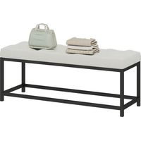 Banco tapizado capitoné terciopelo crema con base metal para dormitorio entrada salón 120x40x45 cm