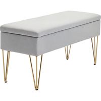 Panca Fondo Letto in Tessuto Grigio Chiaro con Gambe Acciaio, 100x40x49 cm